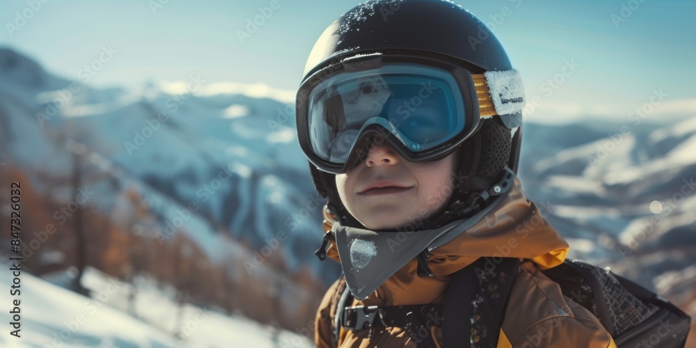 Young boy wearing safety gear, possibly for a hobby or activity Young boy wearing safety gear, possibly for a hobby or activity
