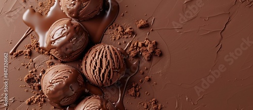 Rich and velvety chocolate ice cream on a cocoa-colored background