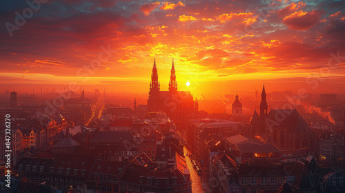 Brussels, Belgium city skyline created with Generative AI technology