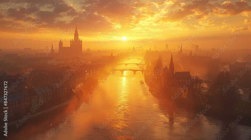 Fototapeta premium Dublin, Ireland city skyline created with Generative AI technology