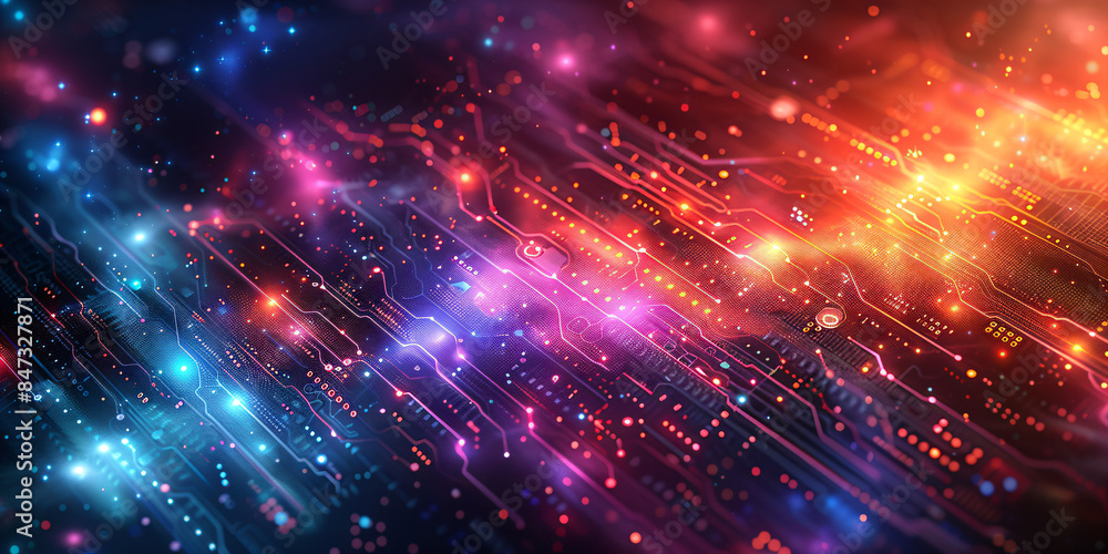 Obraz premium Abstract digital circuitry with vibrant colors. Abstract technology background in futuristic style