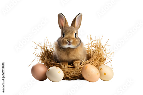 Easter bunny with eggs (PNG) isolated on transparent background