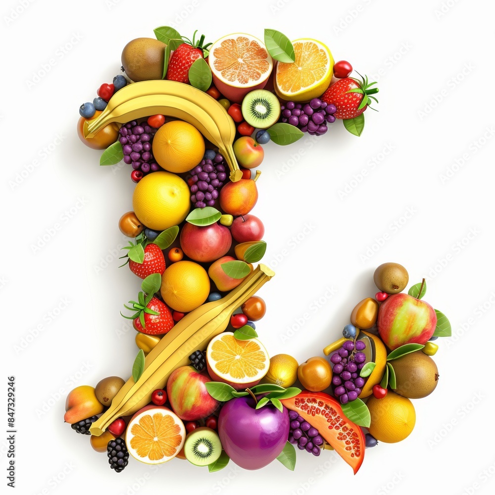 Typography of the letter L crafted from fresh fruit. Fruits and vegetables. Easy to remove background. Creative and healthy concept. Typography of the letter L crafted from fresh fruit. Fruits and vegetables. Easy to remove background. Creative and healthy concept.