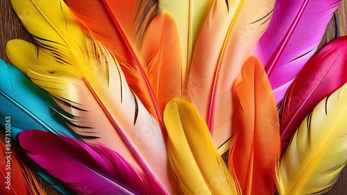 a close up of a multicolored feather background, copy space photo
