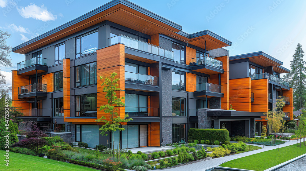 modern and luxury apartment building with vibrant colors created with Generative AI technology modern and luxury apartment building with vibrant colors created with Generative AI technology