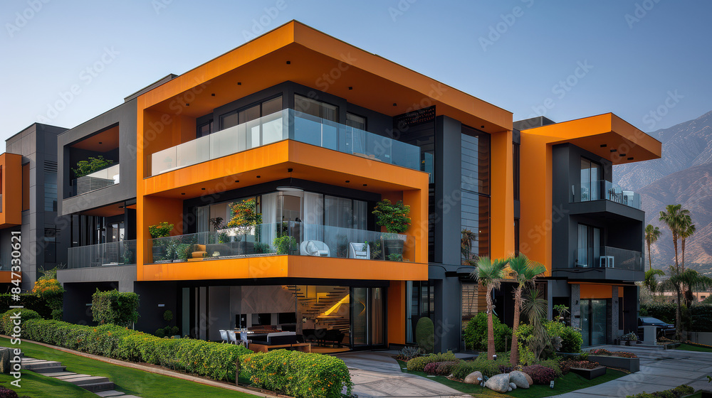 modern and luxury apartment building with vibrant colors created with Generative AI technology modern and luxury apartment building with vibrant colors created with Generative AI technology