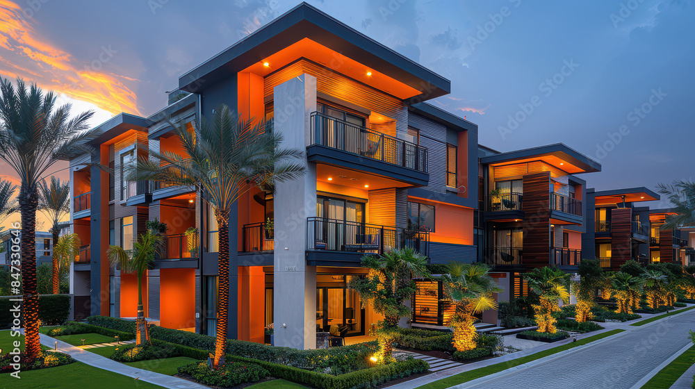 Obraz premium modern and luxury apartment building with vibrant colors created with Generative AI technology