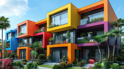 modern and luxury apartment building with vibrant colors created with Generative AI technology