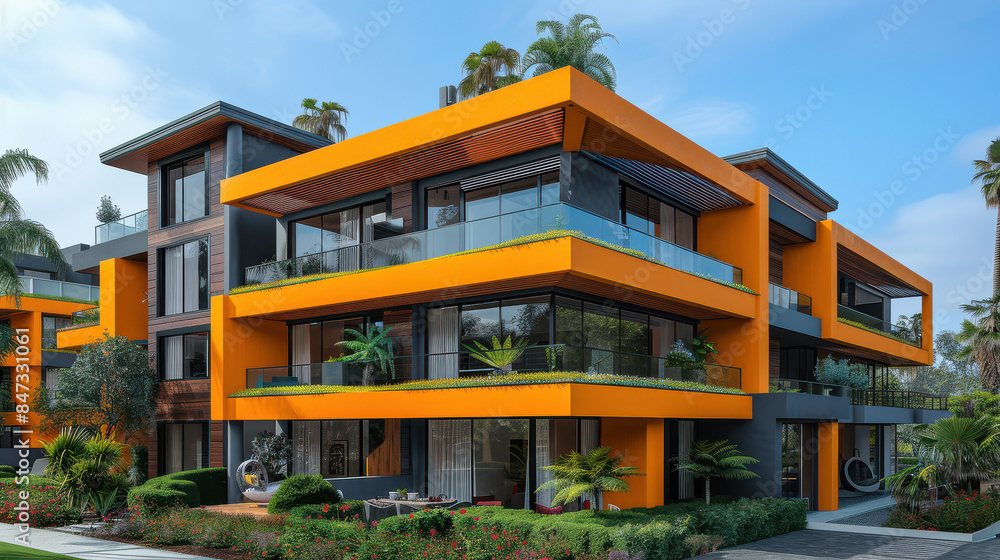 colorful houses in modern style created with Generative AI technology colorful houses in modern style created with Generative AI technology