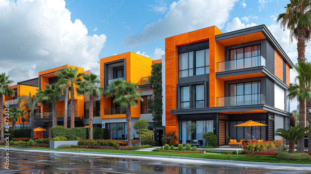 Naklejka premium colorful houses in modern style created with Generative AI technology