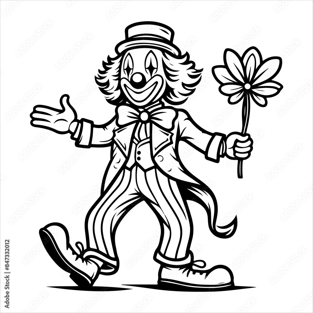 Fototapeta premium Clown black outline illustration.