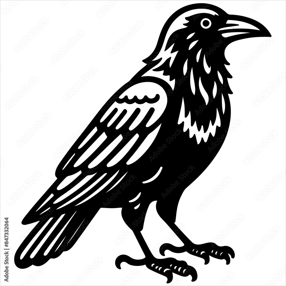 Crow black outline illustration.
