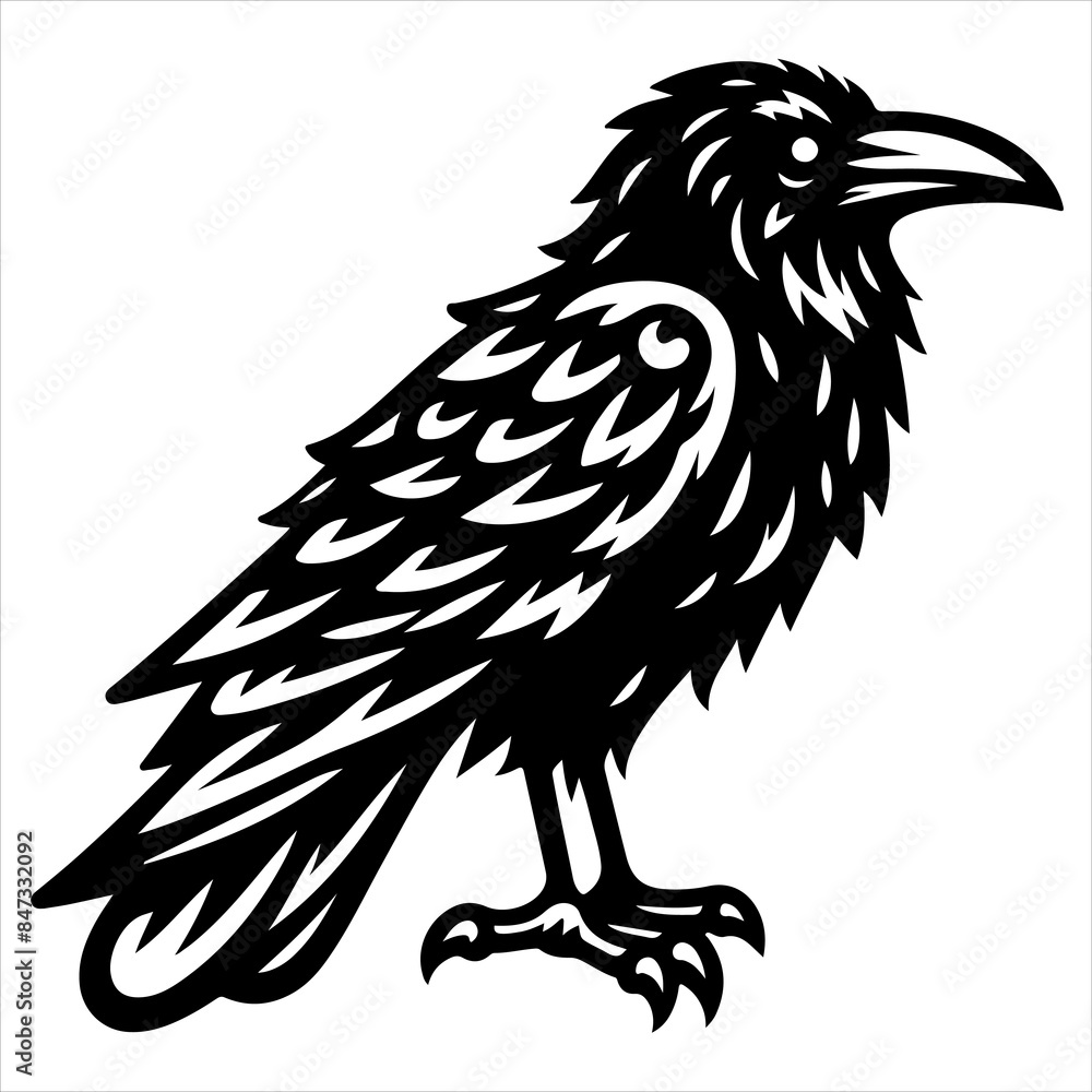 Fototapeta premium Crow black outline illustration.
