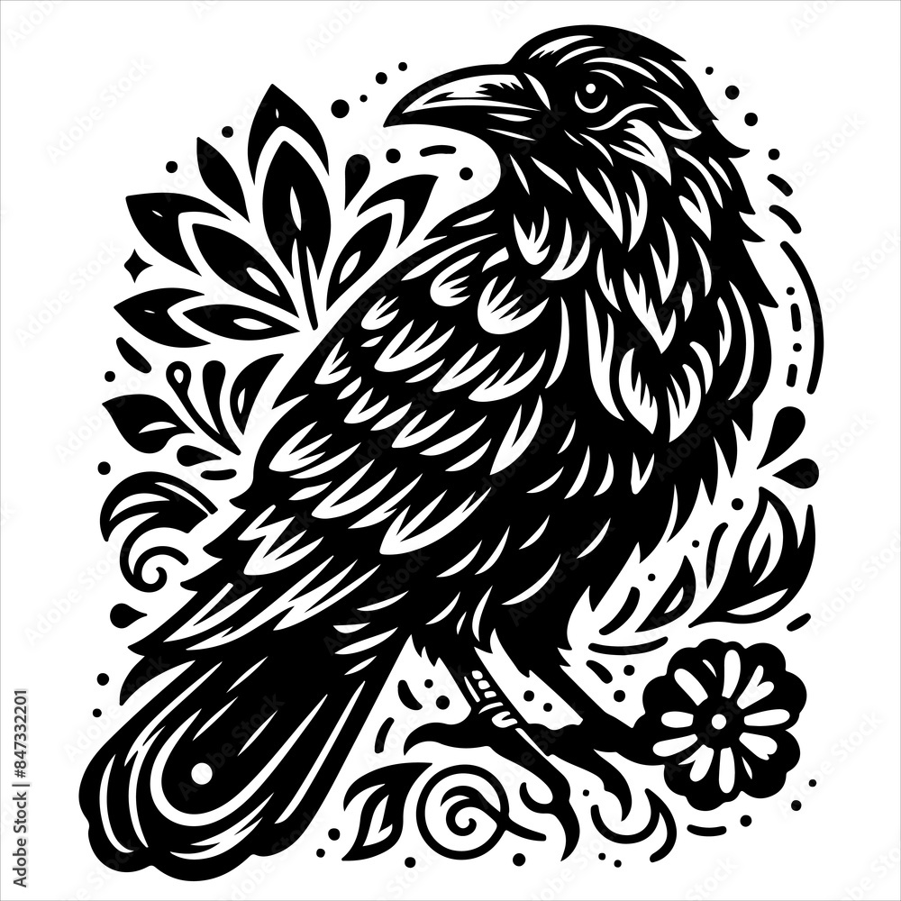 Crow black outline illustration. Crow black outline illustration.