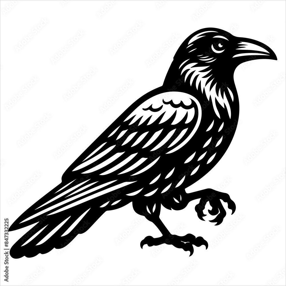 Fototapeta premium Crow black outline illustration.