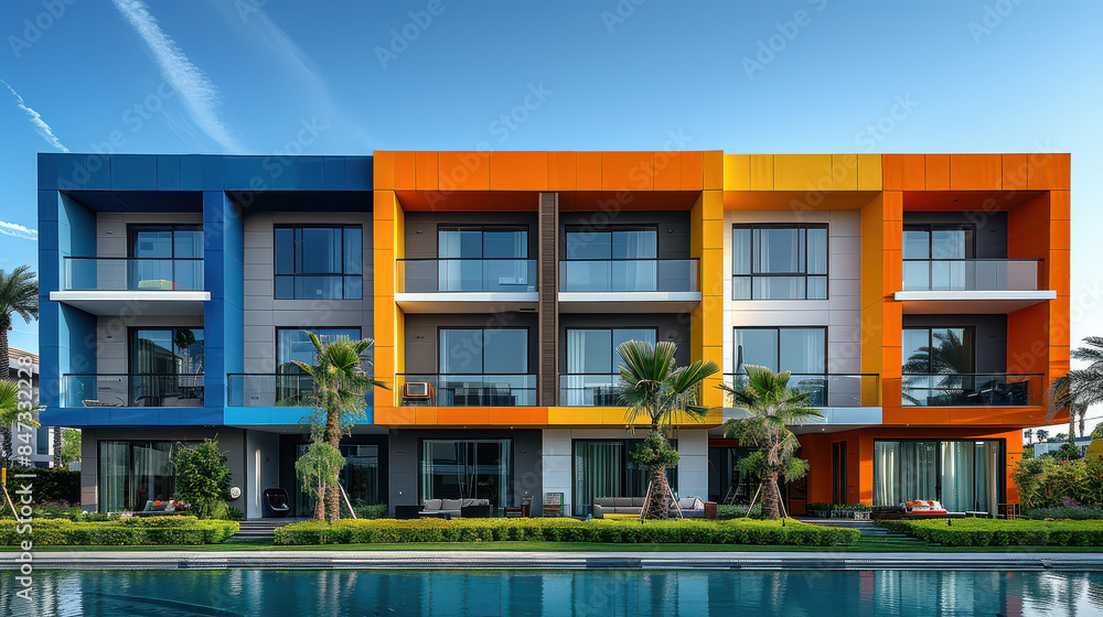 modern and luxury apartment building with vibrant colors for real estate themes created with Generative AI technology modern and luxury apartment building with vibrant colors for real estate themes created with Generative AI technology