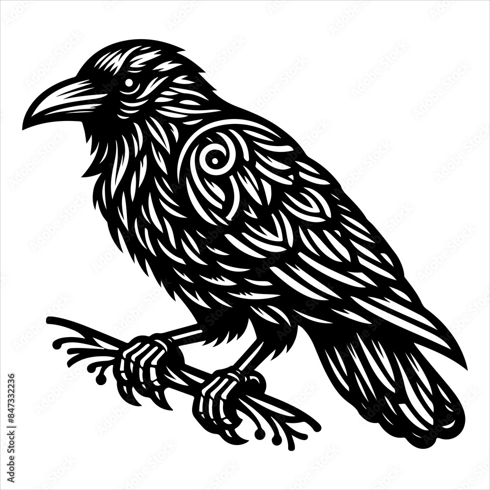 Obraz premium Crow black outline illustration.