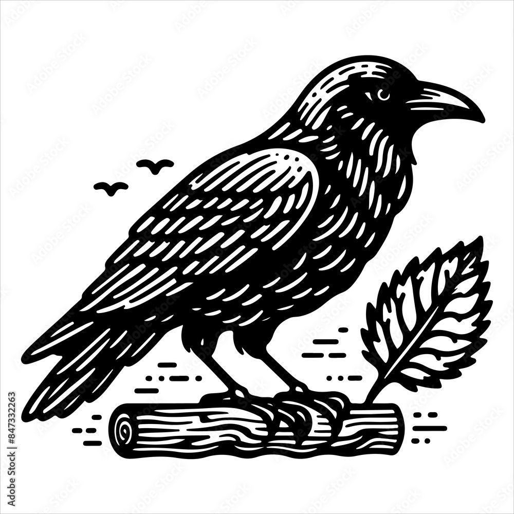 Naklejka premium Crow black outline illustration.