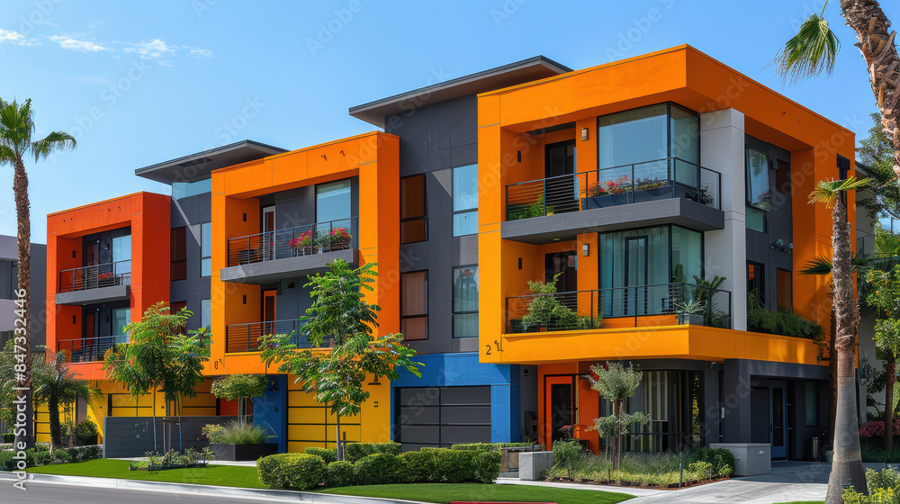modern and luxury apartment building with vibrant colors for real estate themes created with Generative AI technology