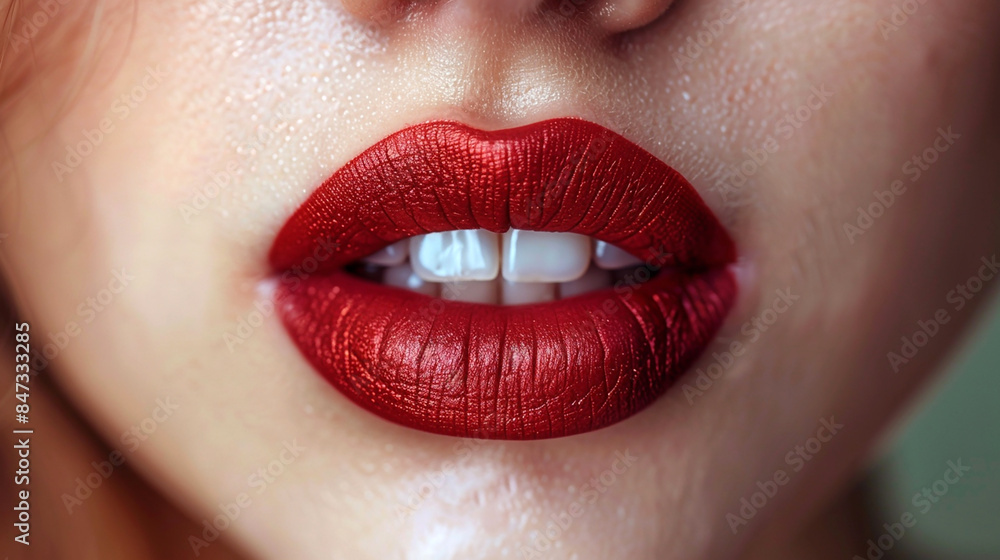 wide macro closeup photo of beautiful woman face with red color lipstick applied lips wide macro closeup photo of beautiful woman face with red color lipstick applied lips