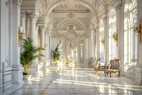 Wallpaper Mural White Castle Interiors, Empty Victorian Hall, Luxury Hotel Lobby, Royal Villa, Copy Space Torontodigital.ca