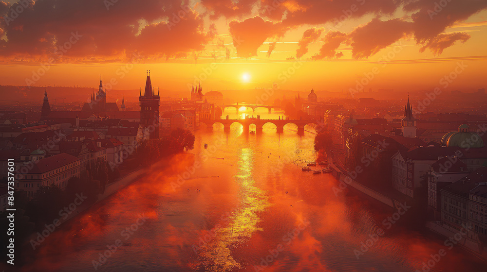 Naklejka premium Prague, Czech Republic city skyline created with Generative AI technology