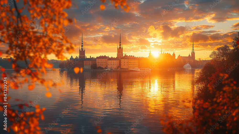 Fototapeta premium Stockholm, Sweden city skyline created with Generative AI technology