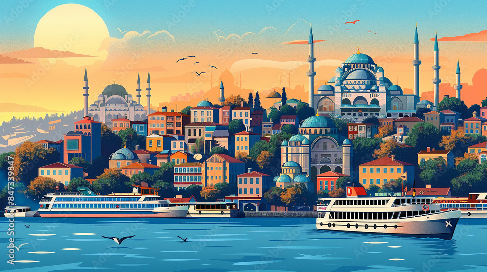 Obraz premium Illustration of Istanbul city skyline