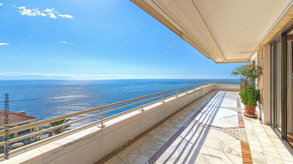 Fototapeta premium Large balcony with beautiful sea view in the morning