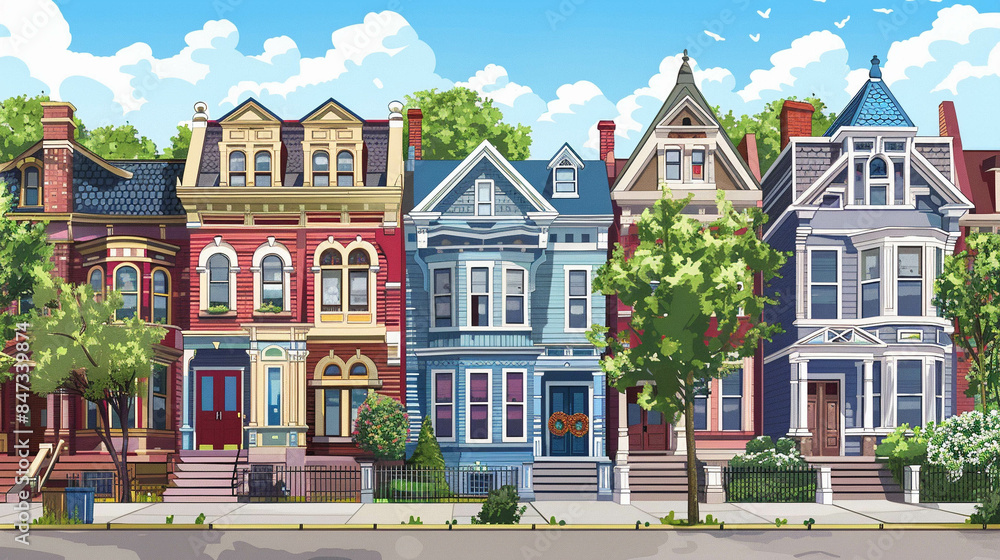 Obraz premium Illustration of a victorian slyle houses in Montreal, Canada