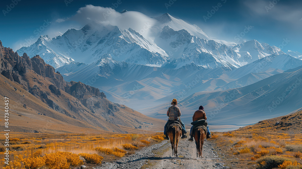 travel concept of people in the mountains wandering created with Generative AI technology travel concept of people in the mountains wandering created with Generative AI technology