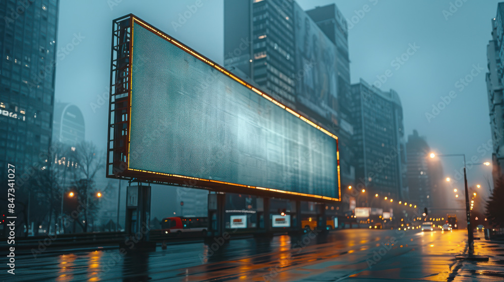 Naklejka premium Urban billboard mockup mounted on a concrete wall in a city environment created with Generative AI technology
