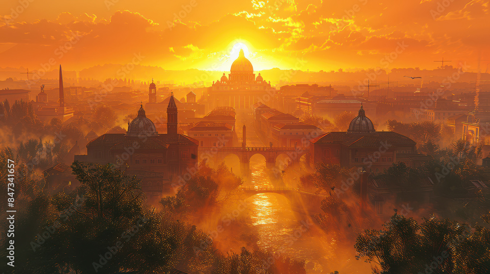 Fototapeta premium Vatican City in golden hour created with Generative AI technology
