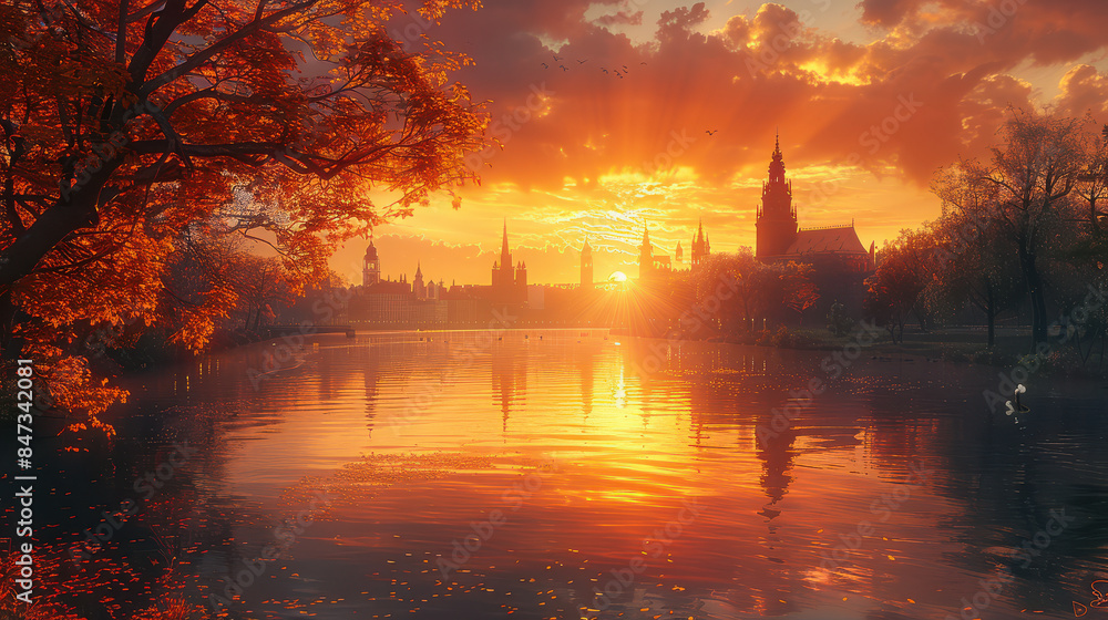 Obraz premium Warsaw, Poland city skyline created with Generative AI technology