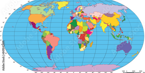 colorful world map with country borders