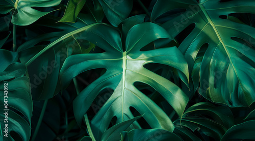 A close up of a leafy green plant with a large leaf in the foreground