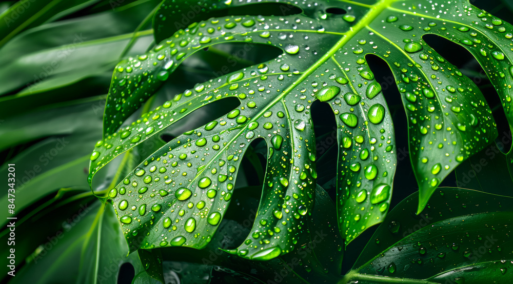 A leaf with water droplets on it A leaf with water droplets on it