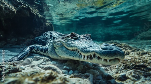 Wallpaper Mural Underwater Crocodile in Tropical Paradise, Wildlife Conservation, Biodiversity	 Torontodigital.ca