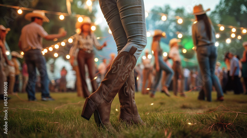 Cowboy Boots and Dancers at Outdoor Country Event, Western Dance

