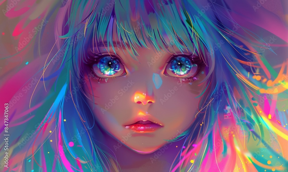 Vibrant Anime Girl with Cosmic Eyes Vibrant Anime Girl with Cosmic Eyes