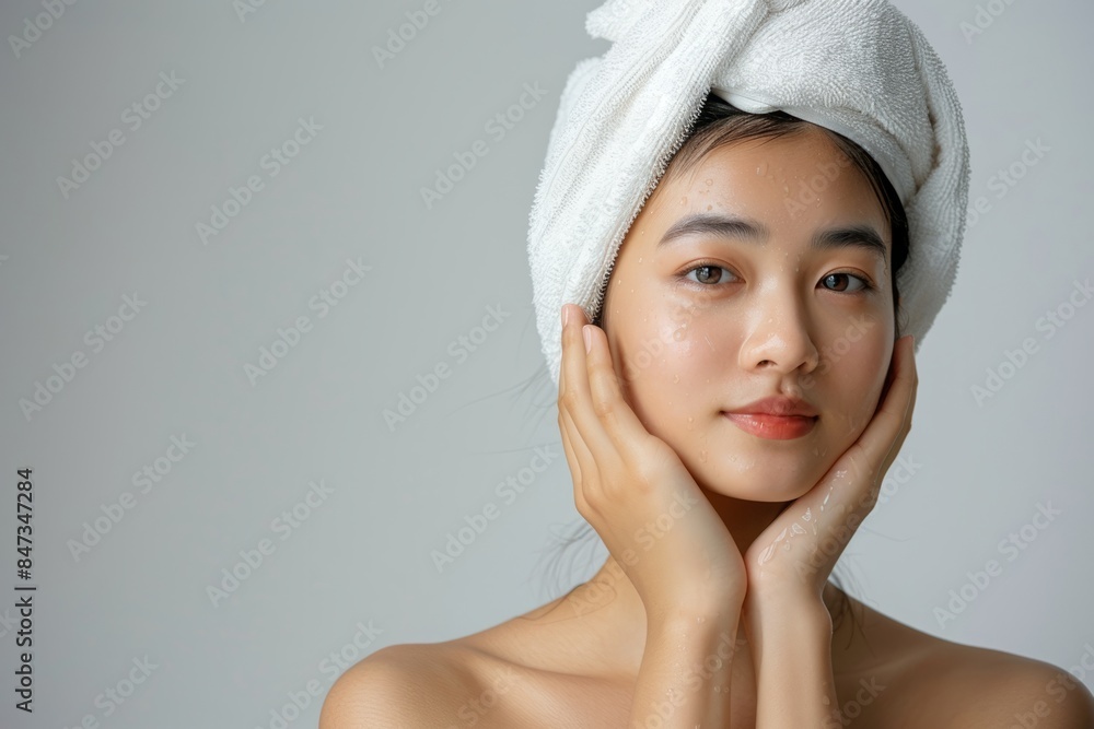 Fresh-Faced Woman Wrapped in Towel After Bath Fresh-Faced Woman Wrapped in Towel After Bath