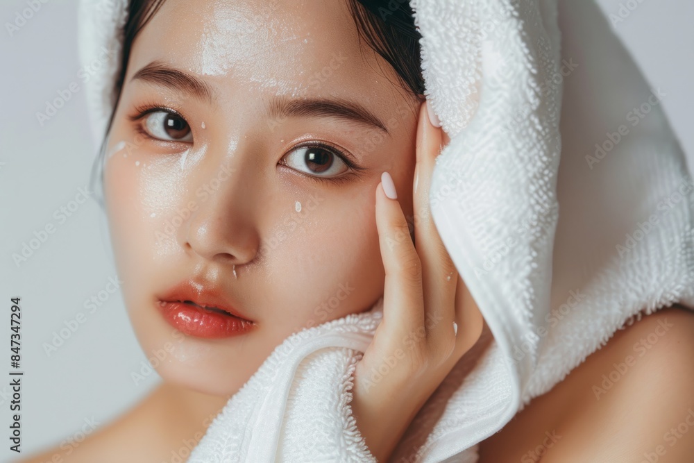 Close-Up Portrait of Woman with Towel Close-Up Portrait of Woman with Towel