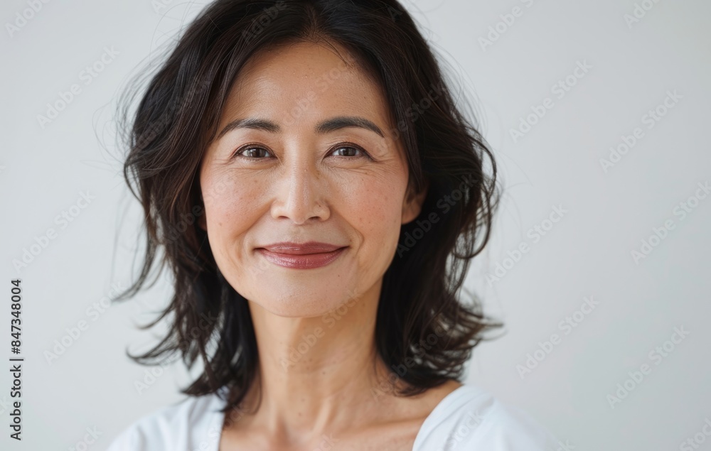 Smiling Woman in Casual White Shirt Smiling Woman in Casual White Shirt
