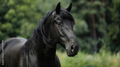 Portrait of a Majestic Black Horse in Nature © We3 Animal