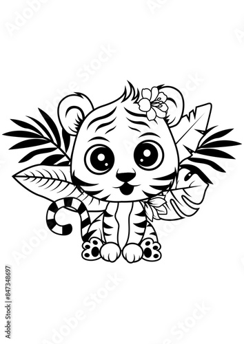 Foto Cute Safari Tiger | Wild One | Baby Animal | Tropical Beach Vibes | Floral Tiger