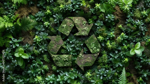 A green plant with a triangle shaped symbol of a recycle sign in the middle
