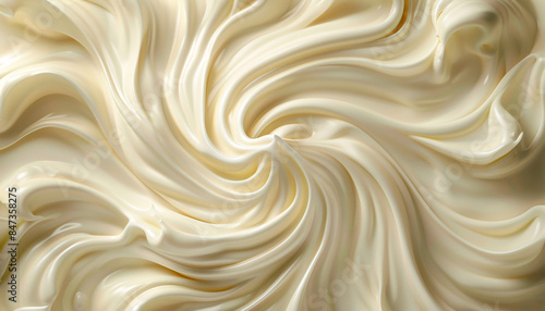 Close-up of a creamy swirl on a white background with copy space, perfect for showcasing delicious desserts or sweet treats.