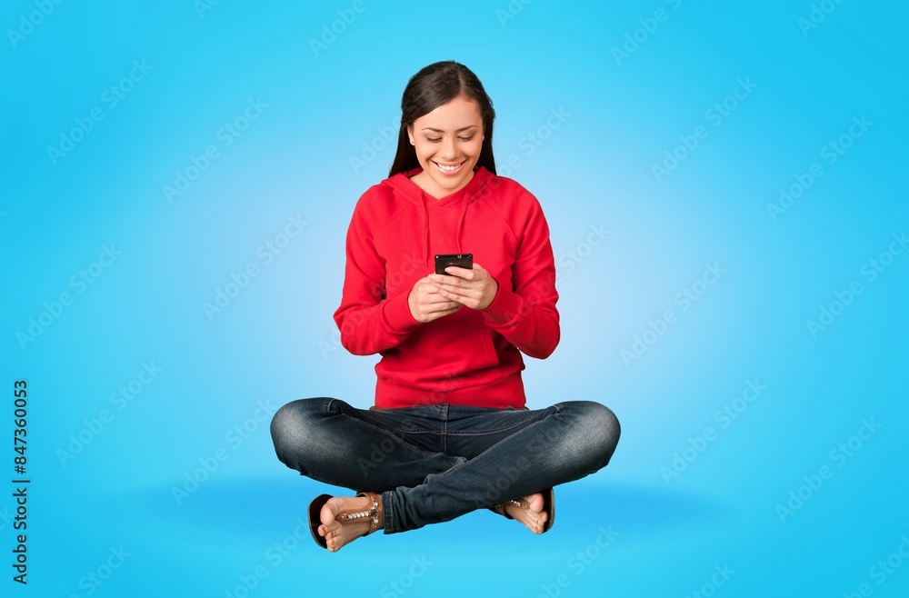 dreamy adorable woman hold phone dreamy adorable woman hold phone