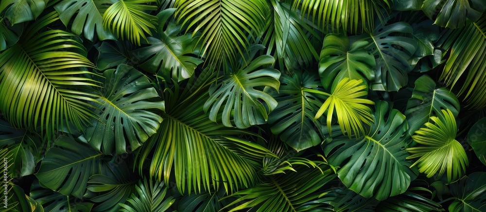 Flat lay view of tropical palm leaves from above Flat lay view of tropical palm leaves from above