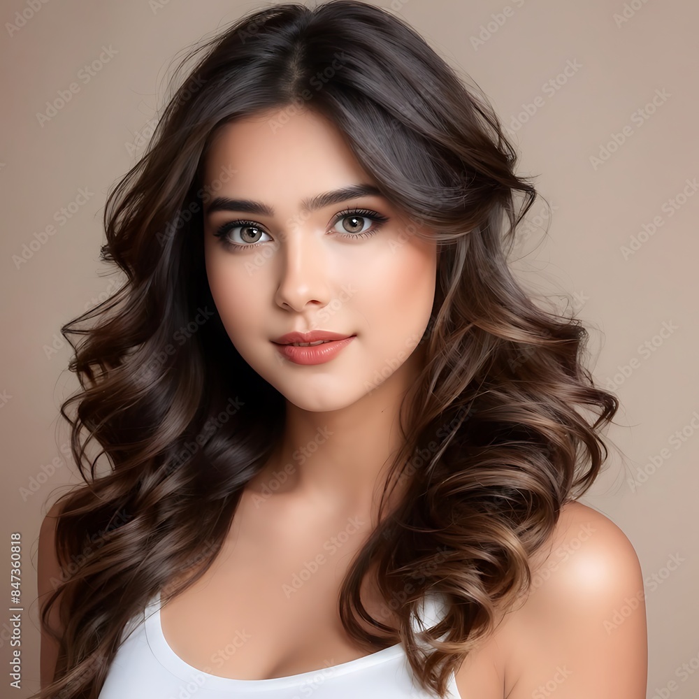 Naklejka premium Portrait of a Beautiful Young Woman with Pristine Skin, Highlighting Face Care, Cosmetology, and Spa